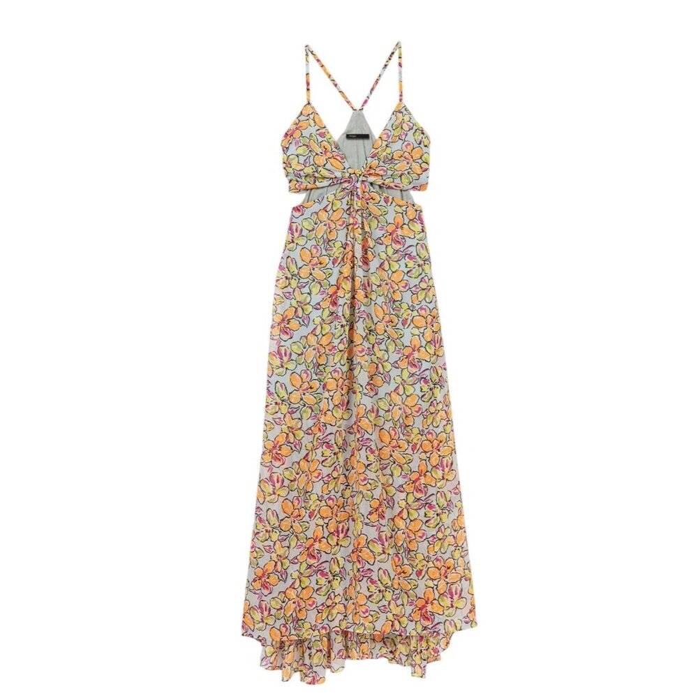 NWT Maje Hibiscus Cutout Floral Maxi Dress Orange Blue Small EU 36 MSRP $495